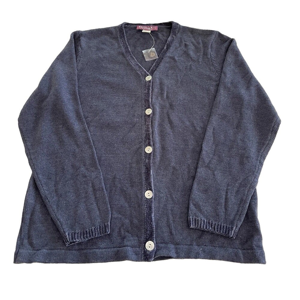 Denim & Co. V-Neck Cardigan Blue Pretty Buttons Hong Kong Ladies Large NWOT